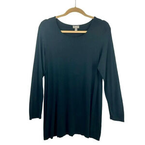 J Jill Wearever Collection Tunic Shirt Med Petite Round Neck Long Sleeve Black